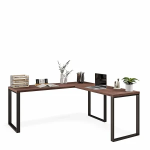 Narożne biurko loft wenge z industrialnym charakterem.webp