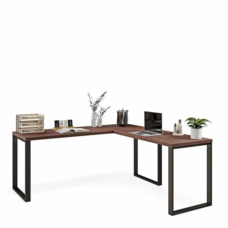 Narożne biurko loft wenge z industrialnym charakterem.webp
