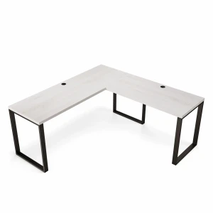 Narożne biurko loft sosna z oryginalnymi dekoracjami na ścianie.webp