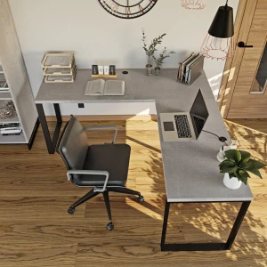 Stylowe biurko narożne loft beton w industrialnej przestrzeni.webp