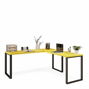 Przestronne biurko narożne loft zółte idealne do pracy zdalnej.webp