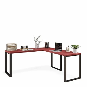 Industrialne biurko narożne loft czerwone z dodatkami w stylu vintage.webp