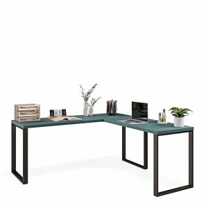 Narożne biurko loft zielone z wygodnym miejscem do pracy.webp