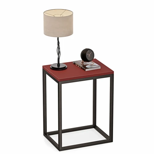 Stolik nocny loftowy Indri -czerwony z akcesoriami.webp