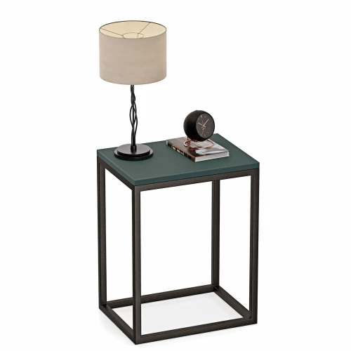 Stolik nocny loftowy Indri - zielony z akcesoriami.webp