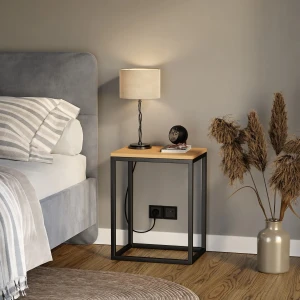 Stolik nocny loftowy Indri - buk wizualizacja w salonie.webp