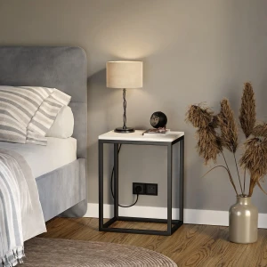 Stolik nocny loftowy Indri - sosna w sypialni .webp