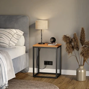 Stolik nocny loftowy Indri - olcha - wizualzacja sypialni.webp