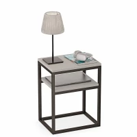 Stolik nocny z półka loft Indri Plus - Szary