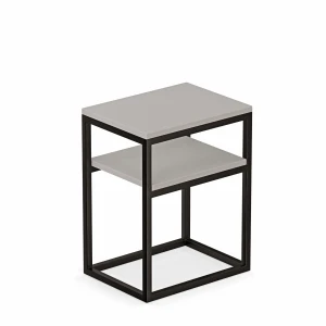 Stolik nocny z półką loftowy - szary - białe tło.webp