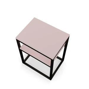 Stolik nocny z półką loftowy - różowy - rzut.webp