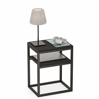 Stolik nocny z półka loft Indri Plus - Czarny