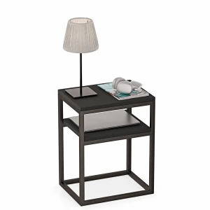 Stolik nocny z półka loft Indri Plus - Czarny