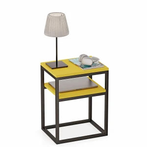 Stolik nocny z półka loft Indri Plus - Żółty