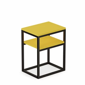 Stolik nocny z półką loftowy - żółty - białe tło.webp