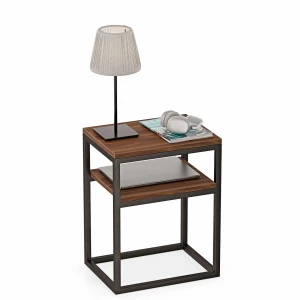 Stolik nocny z półka loft Indri Plus - Orzech