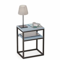 Stolik nocny z półka loft Indri Plus - Niebieskie