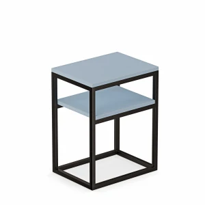 Stolik nocny z półką loftowy - niebieski - białe tło .webp