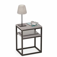 Stolik nocny z półka loft Indri Plus - Beton