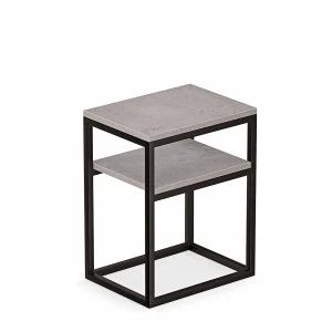 Stolik nocny z półką loftowy - beton - białe tło.webp