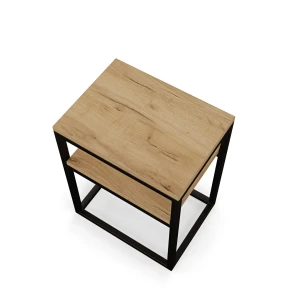 Stolik nocny z półką loftowy - dąb złoty - rzut.webp