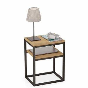 Stolik nocny z półka loft Indri Plus - Dąb złoty