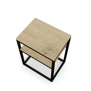 Stolik nocny z półką loftowy - dąb artisan - rzut.webp