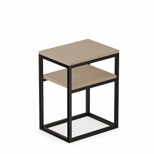 Stolik nocny z półką loftowy - cappuccino - białe tło.webp