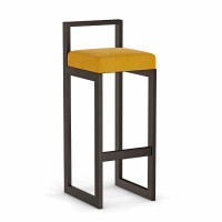 Hoker tapicerowany z oparciem - Musztardowy