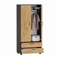 Szafa z szufladami Kamil - Czarna/ Dąb Złoty