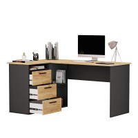 Biurko szkolne narożne Aga - Czarne/ Dąb Złoty