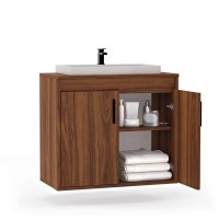Wisząca łazienkowa szafka pod umywalkę - Orzech