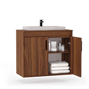 Wisząca łazienkowa szafka pod umywalkę - Orzech