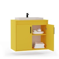 Wisząca łazienkowa szafka pod umywalkę - Żółta