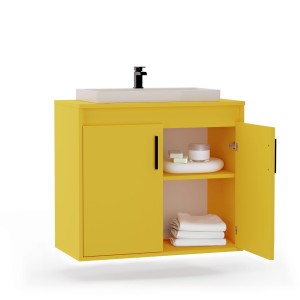 Wisząca łazienkowa szafka pod umywalkę - Żółta