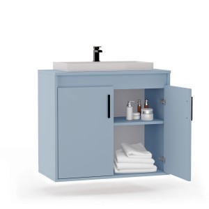 Wisząca łazienkowa szafka pod umywalkę - Niebieska