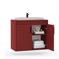 Wisząca łazienkowa szafka pod umywalkę - Czerwony