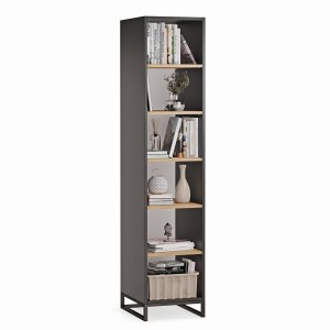 Regał metalowy pojedynczy Czarny/ Dąb Złoty - kolekcja Metalove