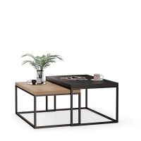 Stolik metalowy podwójny Czarny/ Dąb Złoty - kolekcja Metalove