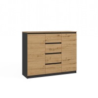 Komoda z 4 szufladami i półkami - Antracyt/Dąb Artisan 