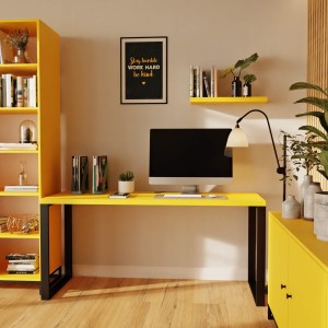 Biurko z metalowymi nogami - Żółte (8).jpg