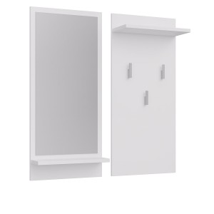 Biały wieszak ścienny do przedpokoju na ubrania z lustrem W06