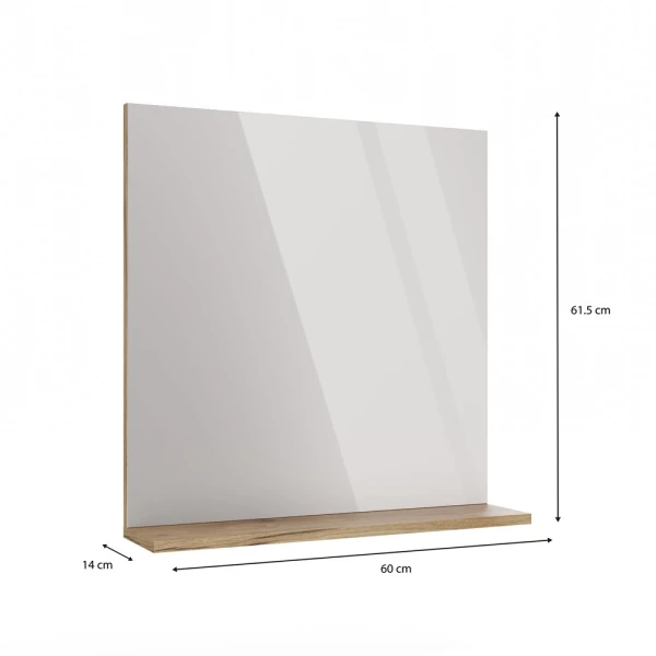 LUSTRO ŁAZIENKOWE Z PÓŁKĄ TIGO 60x61,5 CM DĄB EVOKE DO ŁAZIENKI PRZEDPOKOJU