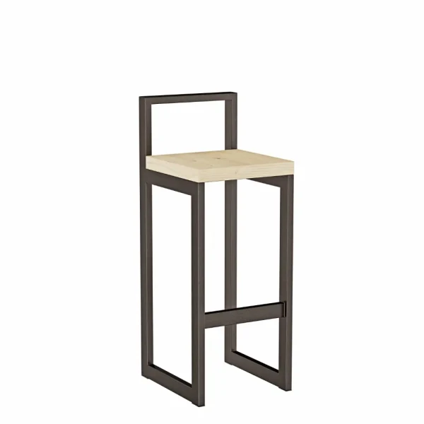 Metalowy Hoker loft z oparciem - Dąb Artisan