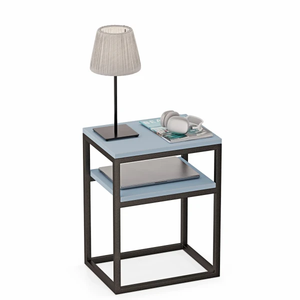 Stolik nocny z półka loft Indri Plus - Niebieskie